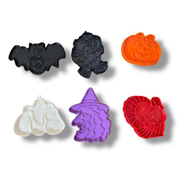 Vintage Hallmark Plastic Halloween Cookie Cutters Witch Ghost Bat Cat Pumpkin - Picture 4 of 4